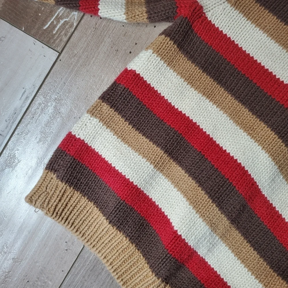 Gymboree 2009 Hooded Knit Striped Winter Sweater Full-Zip Brown Red Vintage